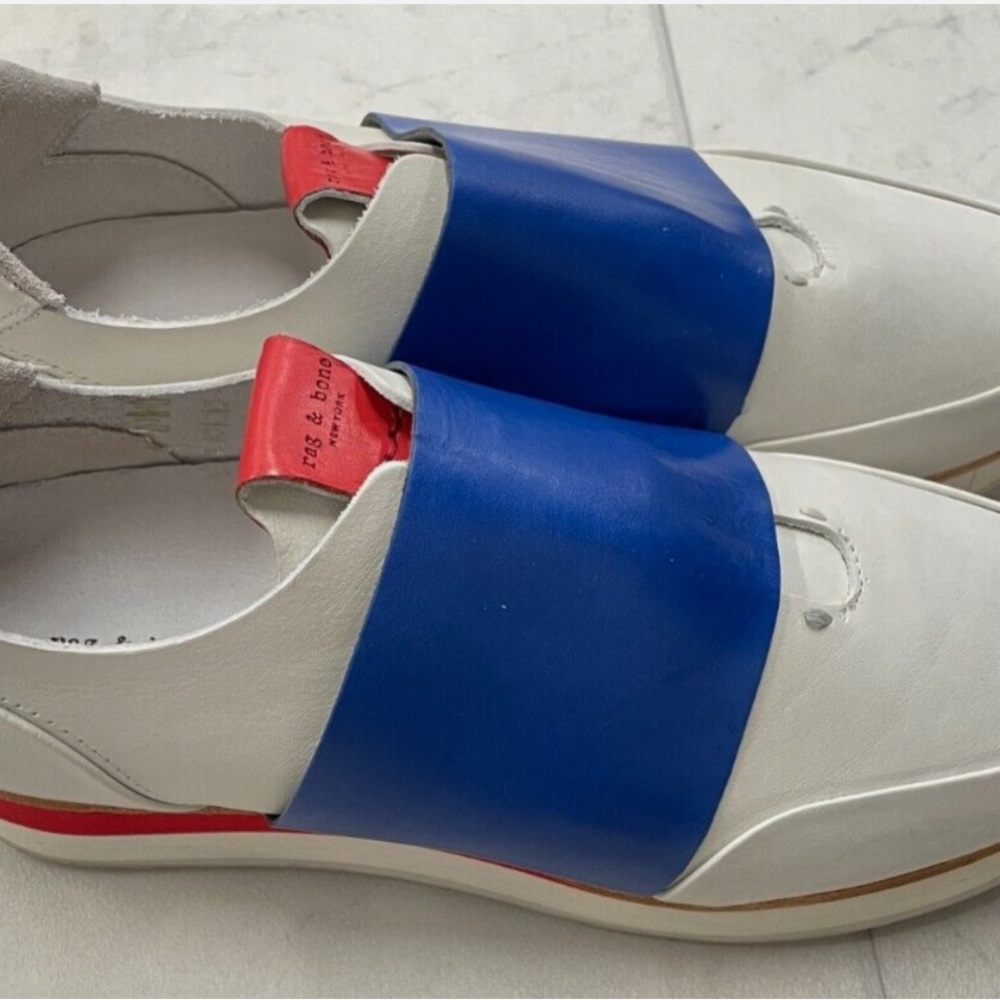 Rag & Bone Dylan Women’s Leather Elastic Runner in White & Blue Size 8.5 - Picture 4 of 14